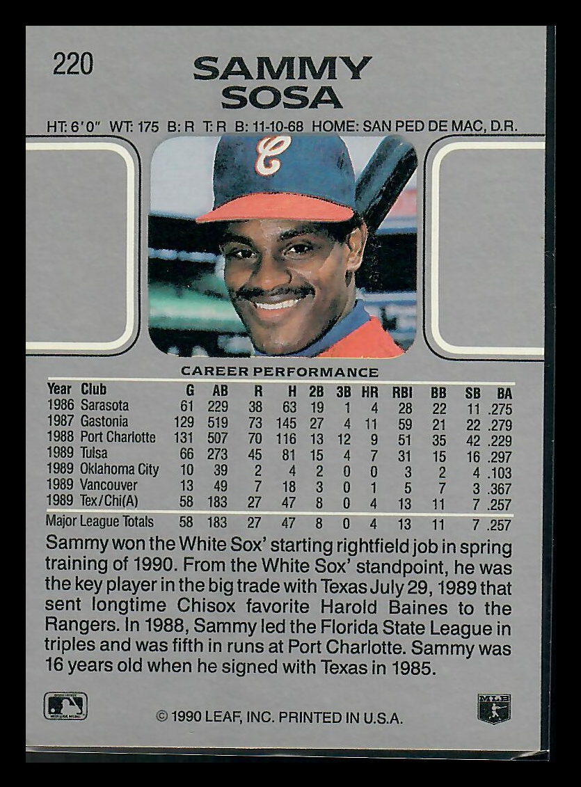 1990 Leaf Sammy Sosa #220