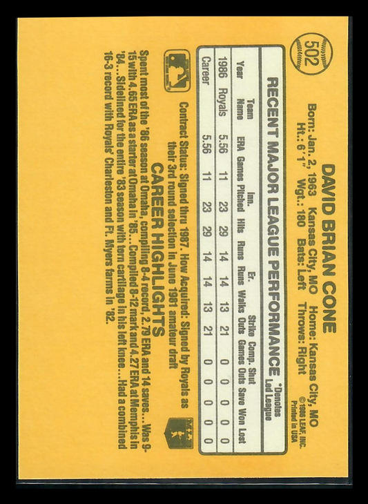 1987 Donruss David Cone #502