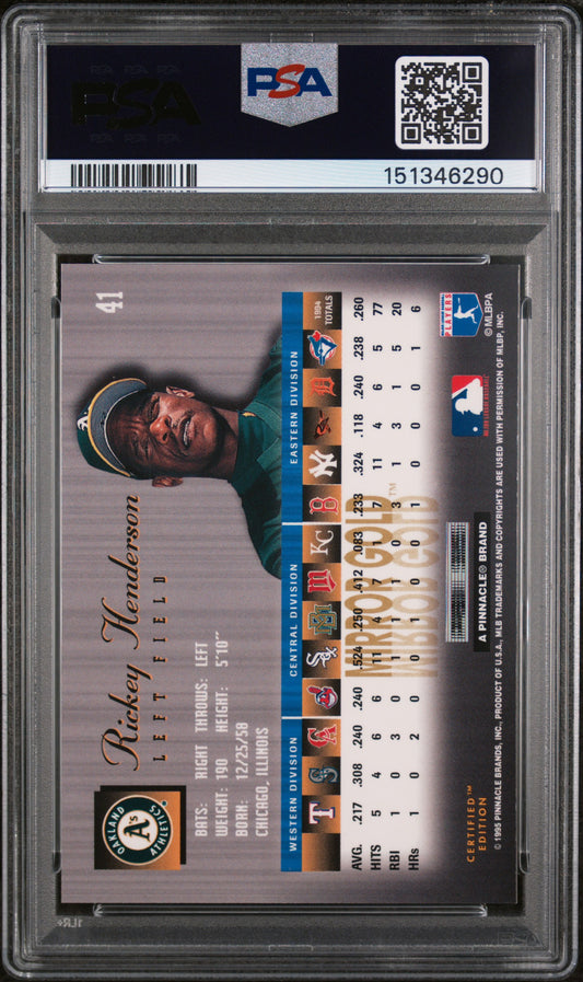1995 Select Certified Rickey Henderson #41 Mirror Gold PSA 9