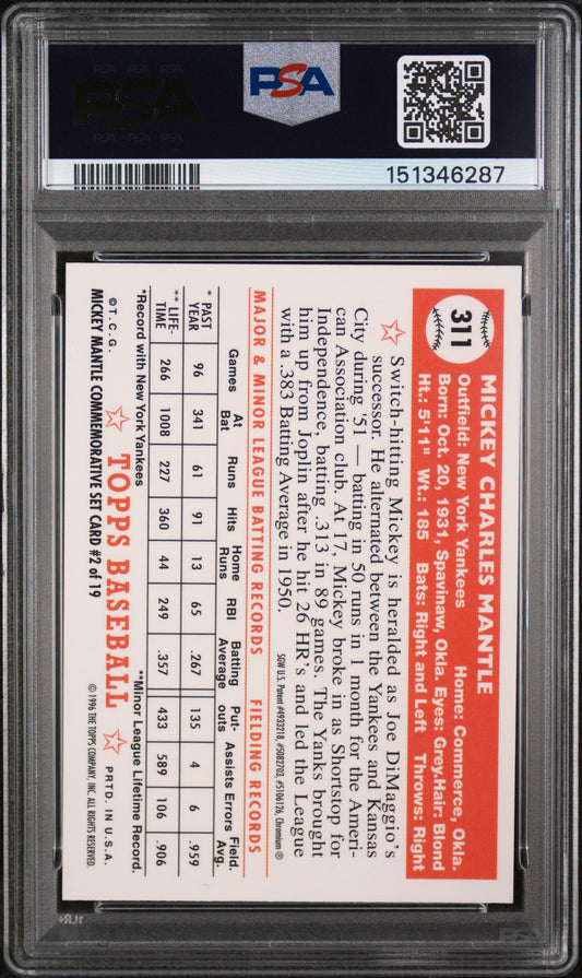 1996 Topps Mantle Finest 1952 Topps Reprint #2 PSA 7