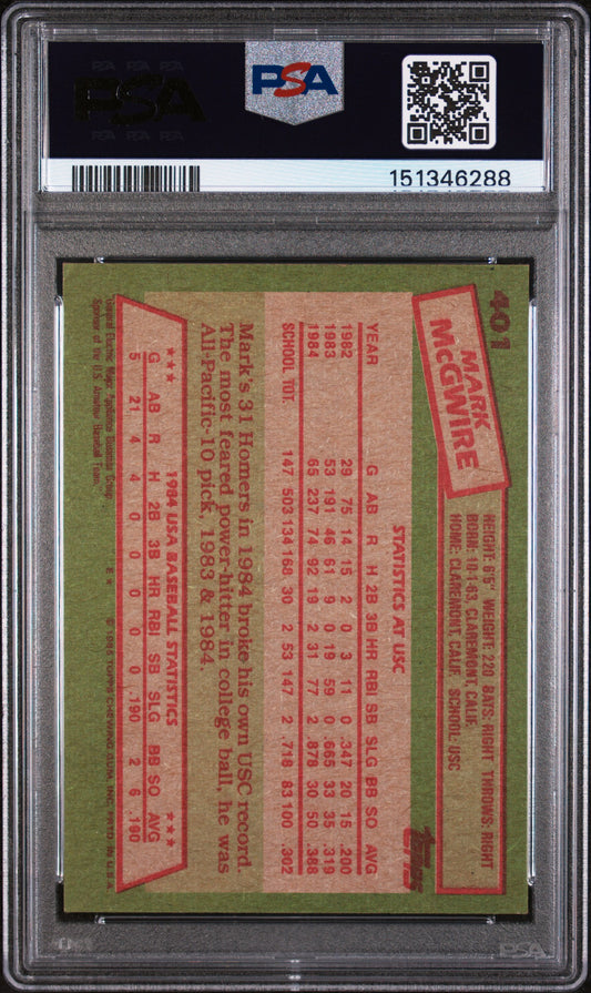 1985 Topps Mark Mcgwire #401 1984 Usa Baseball Team PSA 5