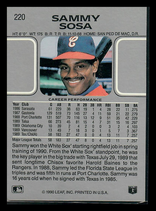 1990 Leaf Sammy Sosa #220