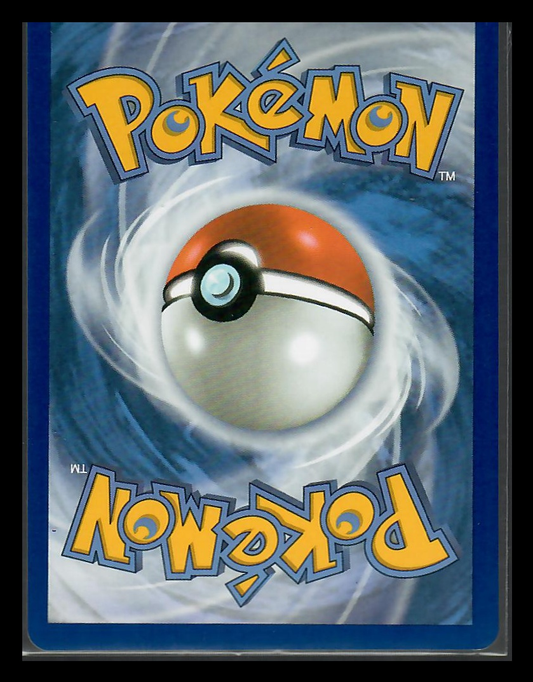 Back of a Pokémon trading card featuring Poké Ball and swirling blue background, upside down.