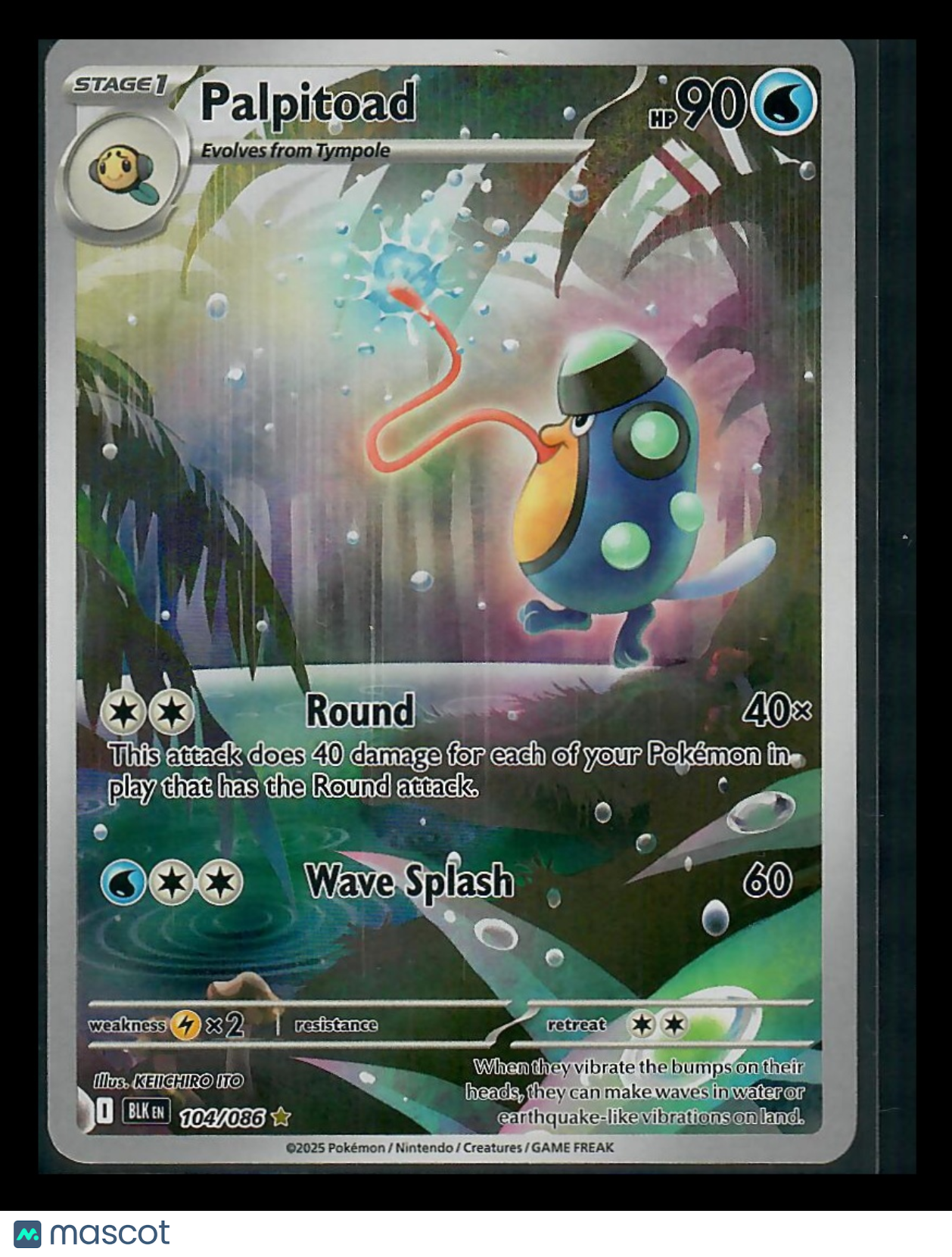 Palpitoad Pokémon card featuring a colorful water-type character with jungle background