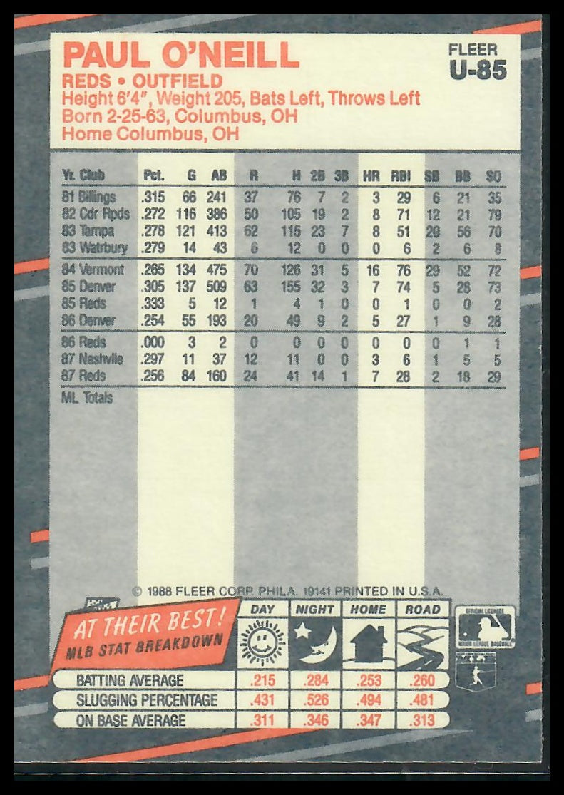 1988 Fleer Update #U-85 Paul O'Neill