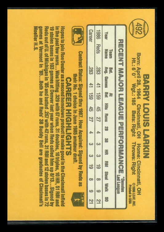 1986 Donruss Barry Larkin #492