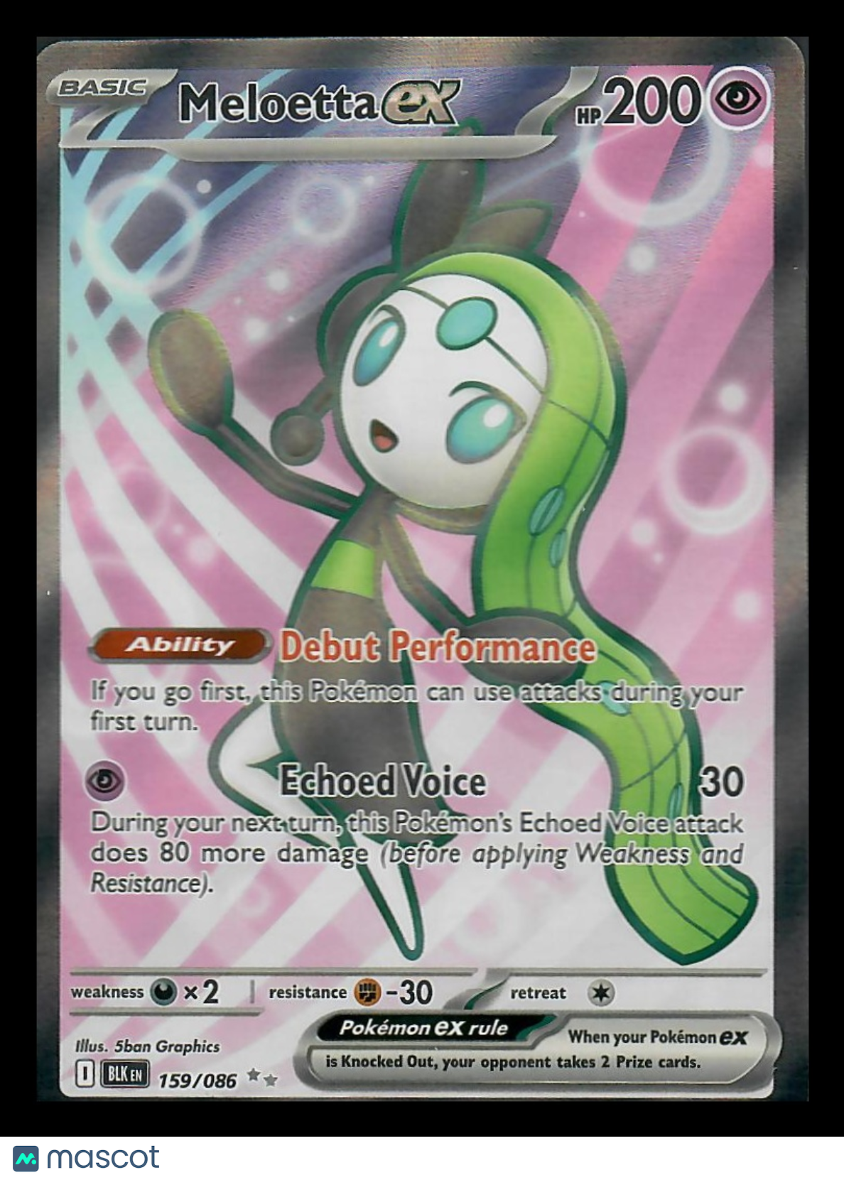 2025 Scarlet & Violet Black Bolt Meloetta EX Holo Secret Rare UR FA #159/86