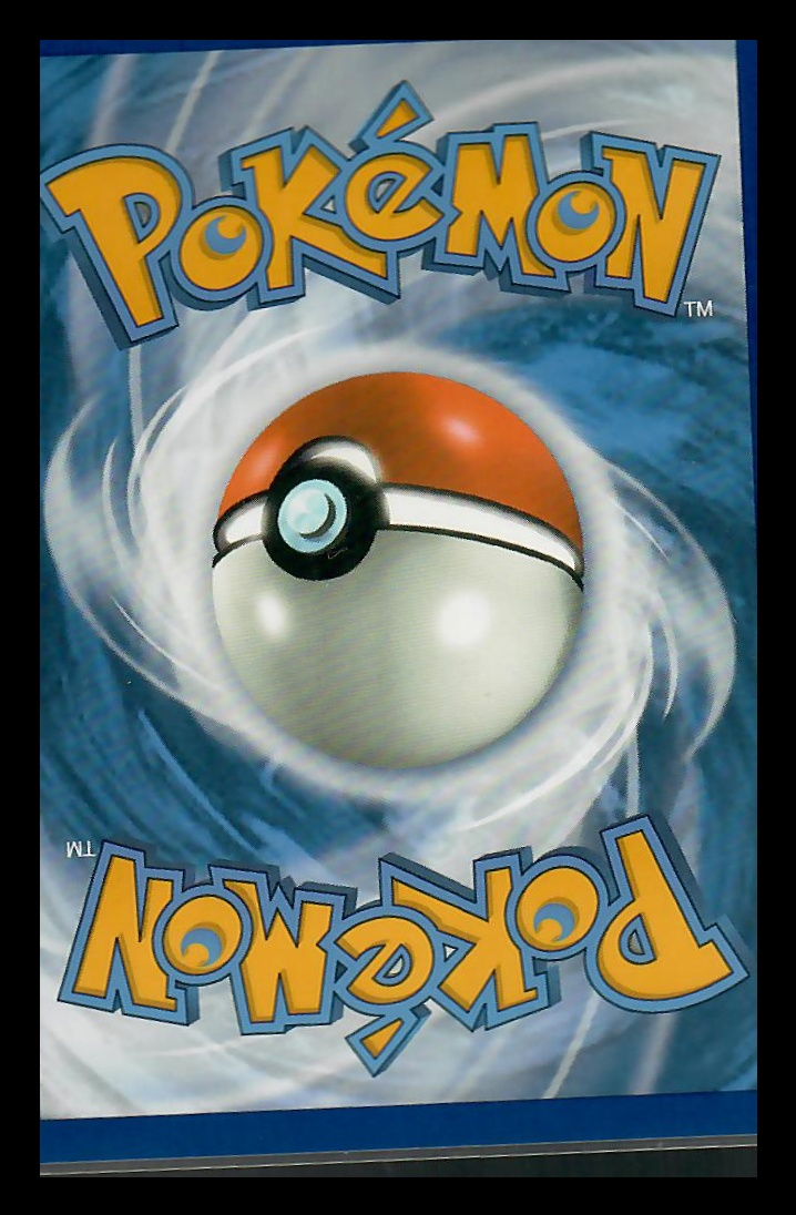 Pokémon trading card back featuring Poké Ball and blue swirl background, card upside down