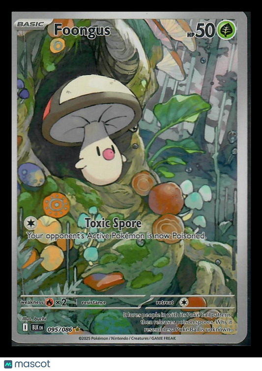 Foongus Pokémon card with forest background and vibrant mushroom details
