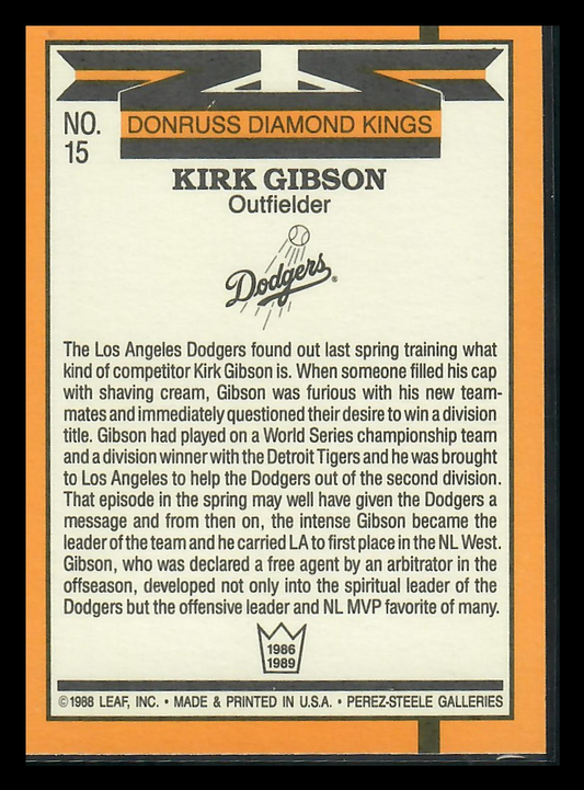 1988 Donruss Diamond Kings Kirk Gibson #15